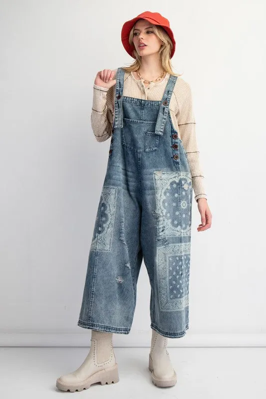 JERICHA WASHED DENIM LOOSE FIT OVERALLS/JUMPSUIT PANTS