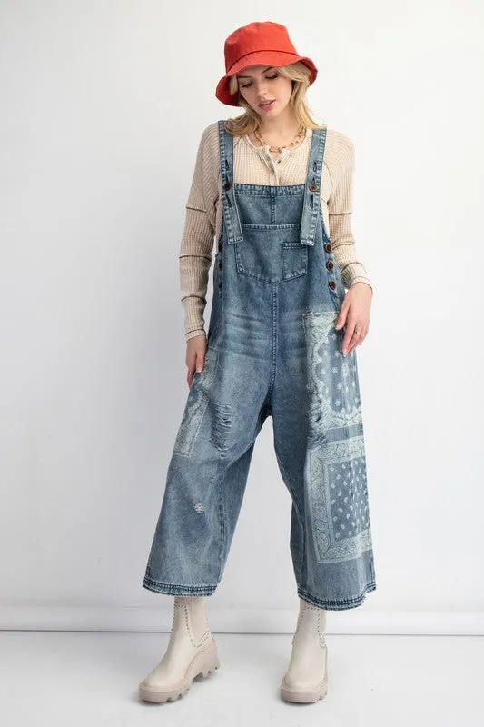 JERICHA WASHED DENIM LOOSE FIT OVERALLS/JUMPSUIT PANTS