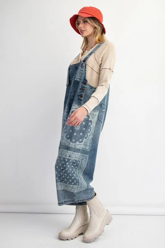 JERICHA WASHED DENIM LOOSE FIT OVERALLS/JUMPSUIT PANTS