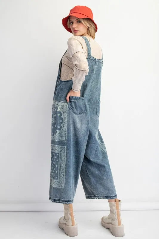 JERICHA WASHED DENIM LOOSE FIT OVERALLS/JUMPSUIT PANTS