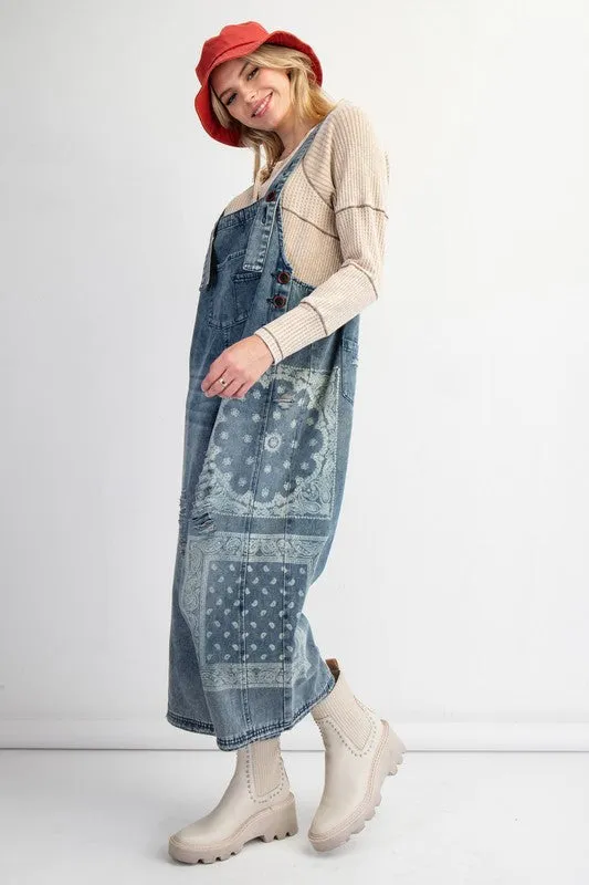 JERICHA WASHED DENIM LOOSE FIT OVERALLS/JUMPSUIT PANTS