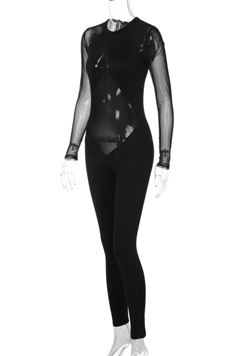 JG0254 Mesh Long Sleeve Jumpsuits