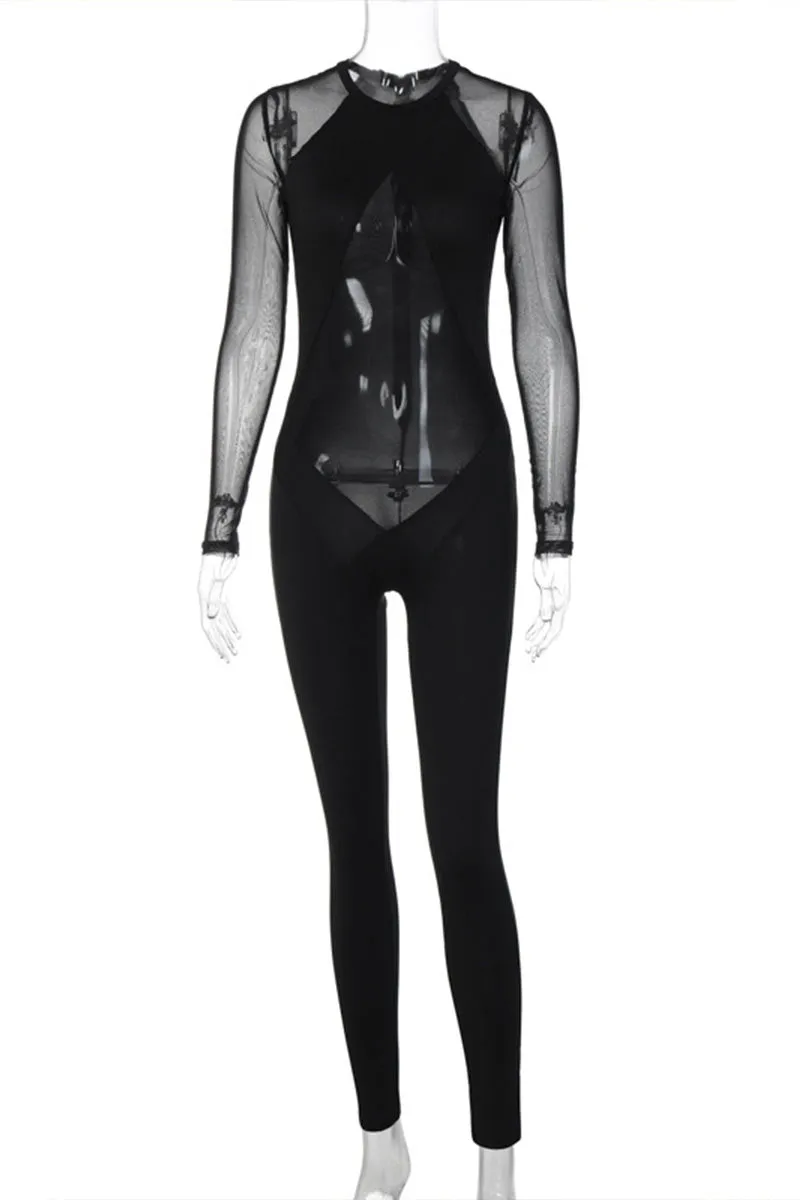 JG0254 Mesh Long Sleeve Jumpsuits