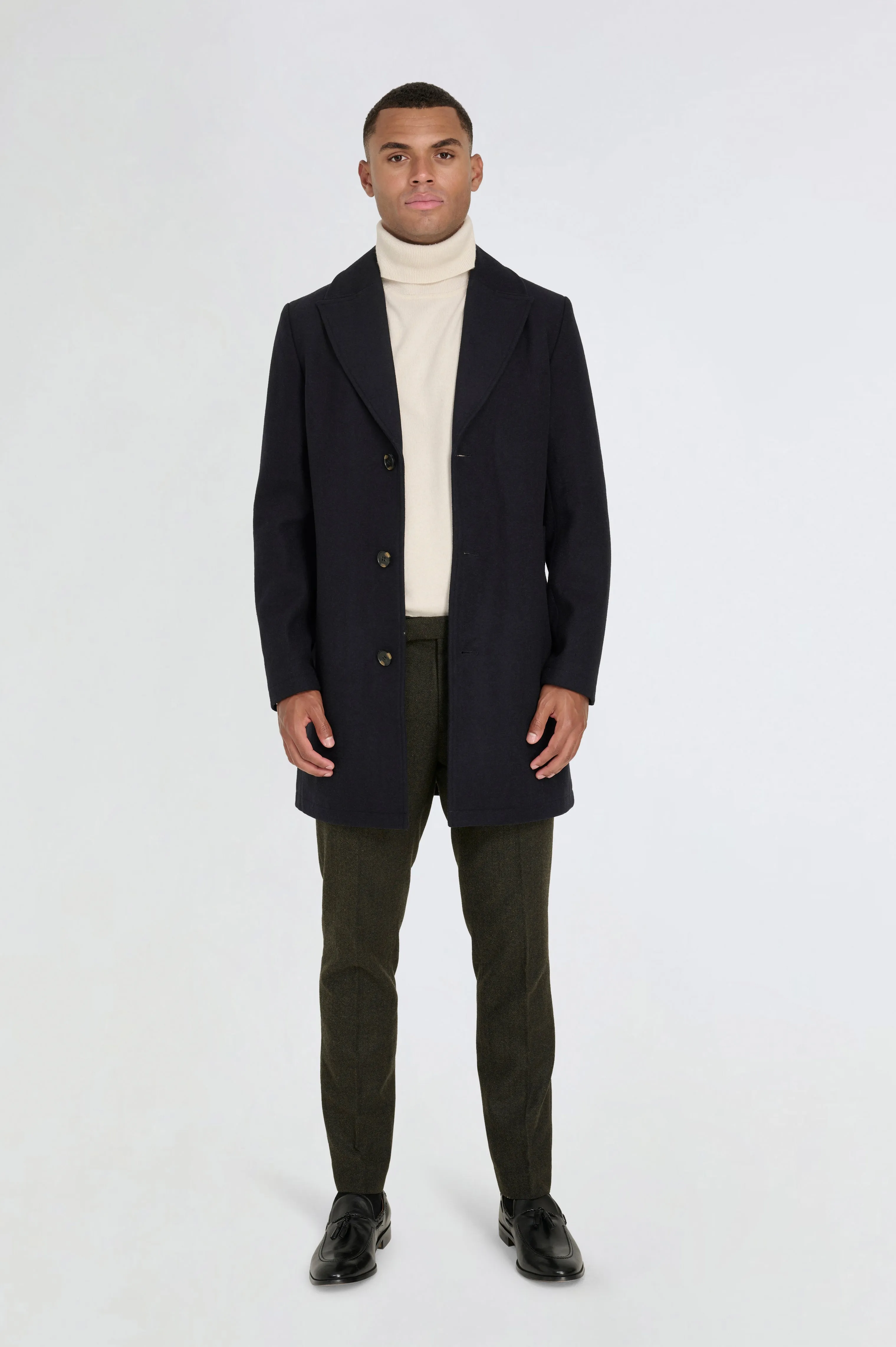 Josh Wool Melton Overcoat in Navy