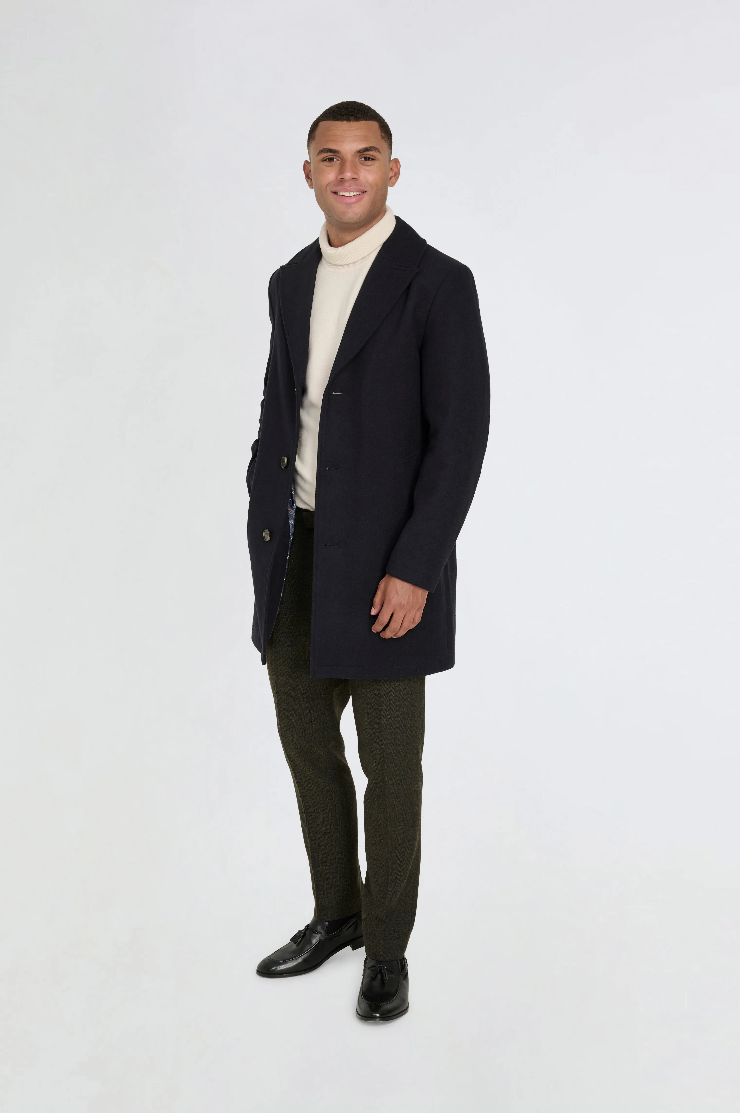 Josh Wool Melton Overcoat in Navy