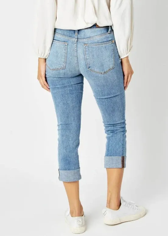 JUDY BLUE Mid Rise Skinny Cuffed Capri Denim  #116