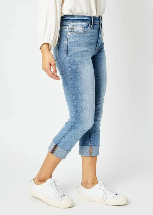 JUDY BLUE Mid Rise Skinny Cuffed Capri Denim  #116