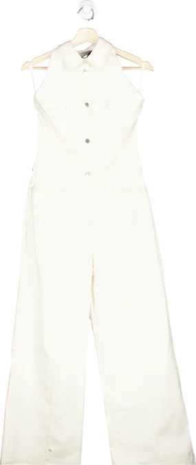 Karen Millen Ivory Tailored Denim Halterneck Wide Leg Jumpsuit UK 8