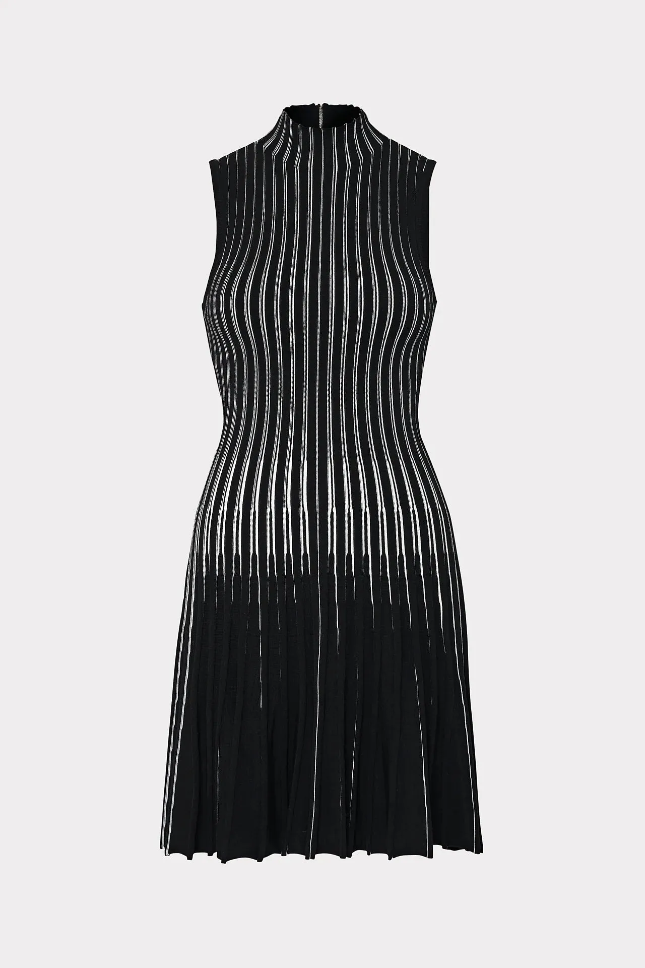 Kayce Inset Stripe Mock Neck Mini Dress - Black / Ecru