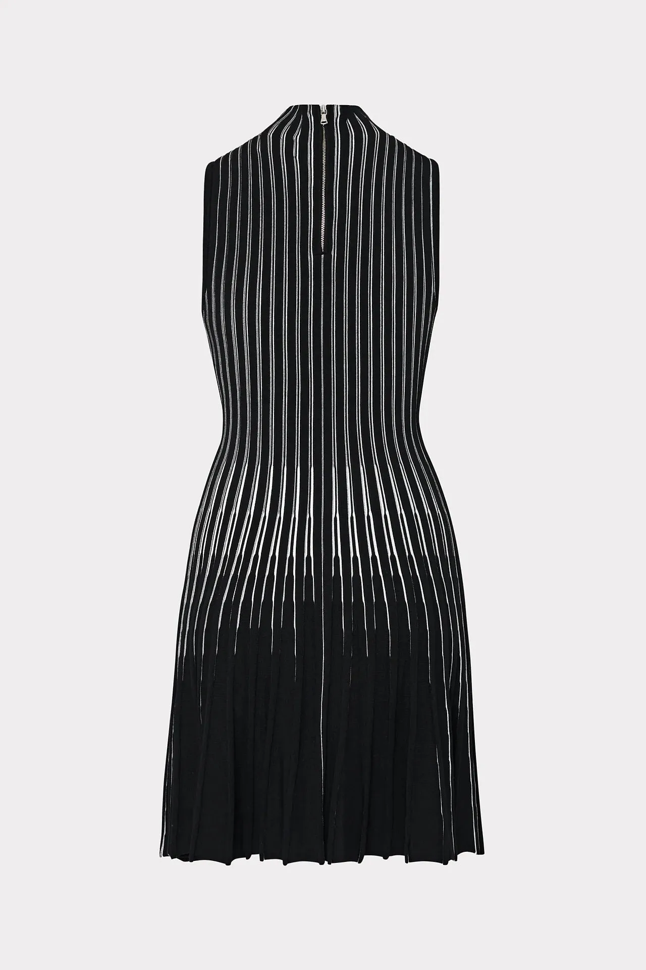 Kayce Inset Stripe Mock Neck Mini Dress - Black / Ecru