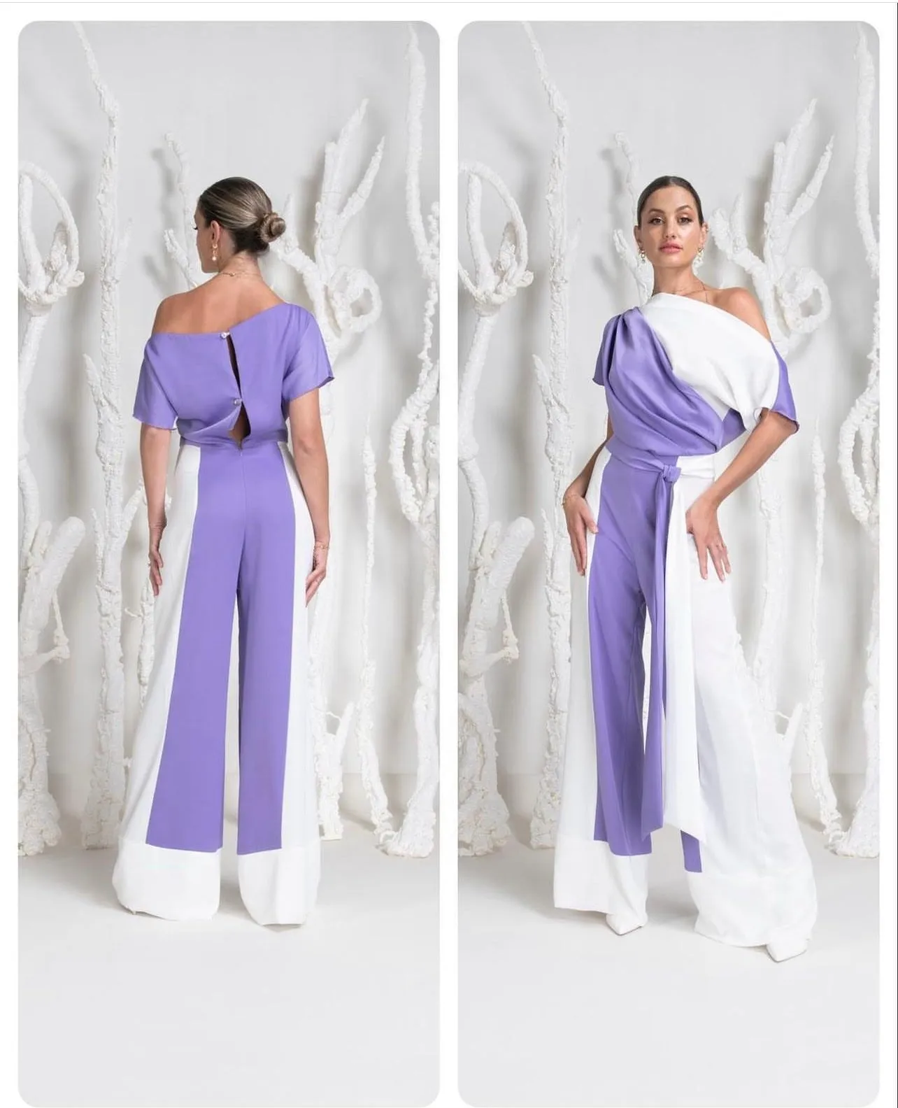 Kevan Jon Kimi slit jumpsuit lilac and cream