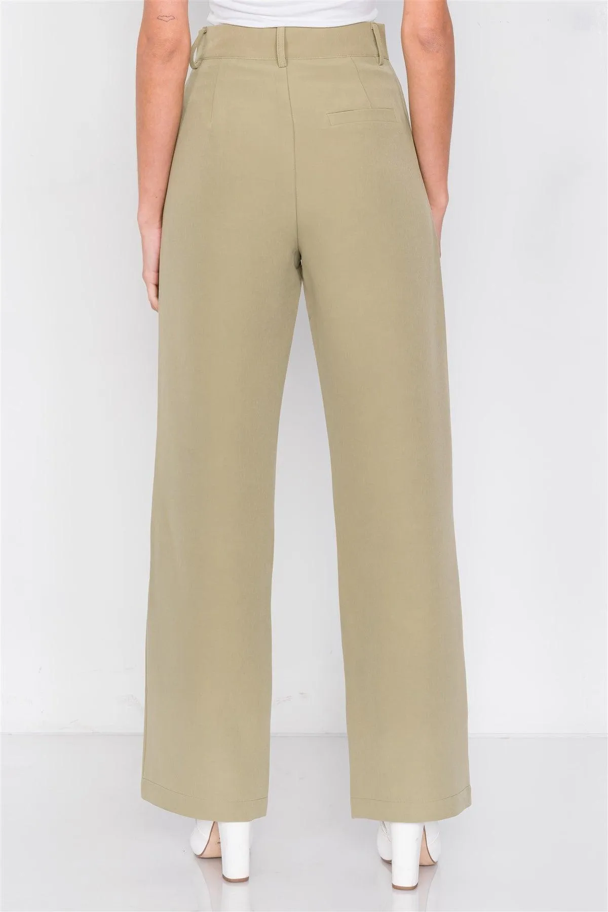 Khaki Olive Solid Office Chic High-Waist Ankle Pant /3-2-1