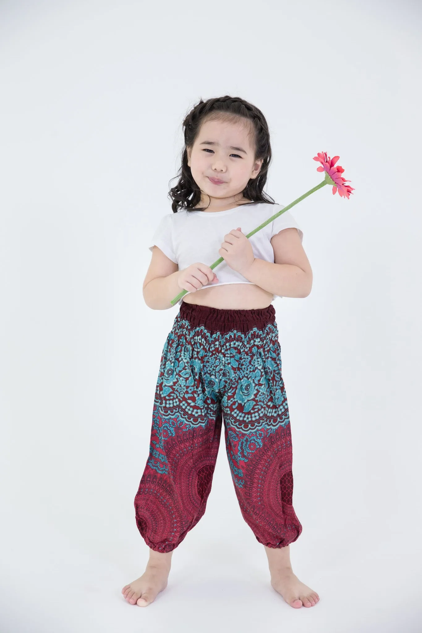 Kids Geometric Mandalas Harem Pants in Red