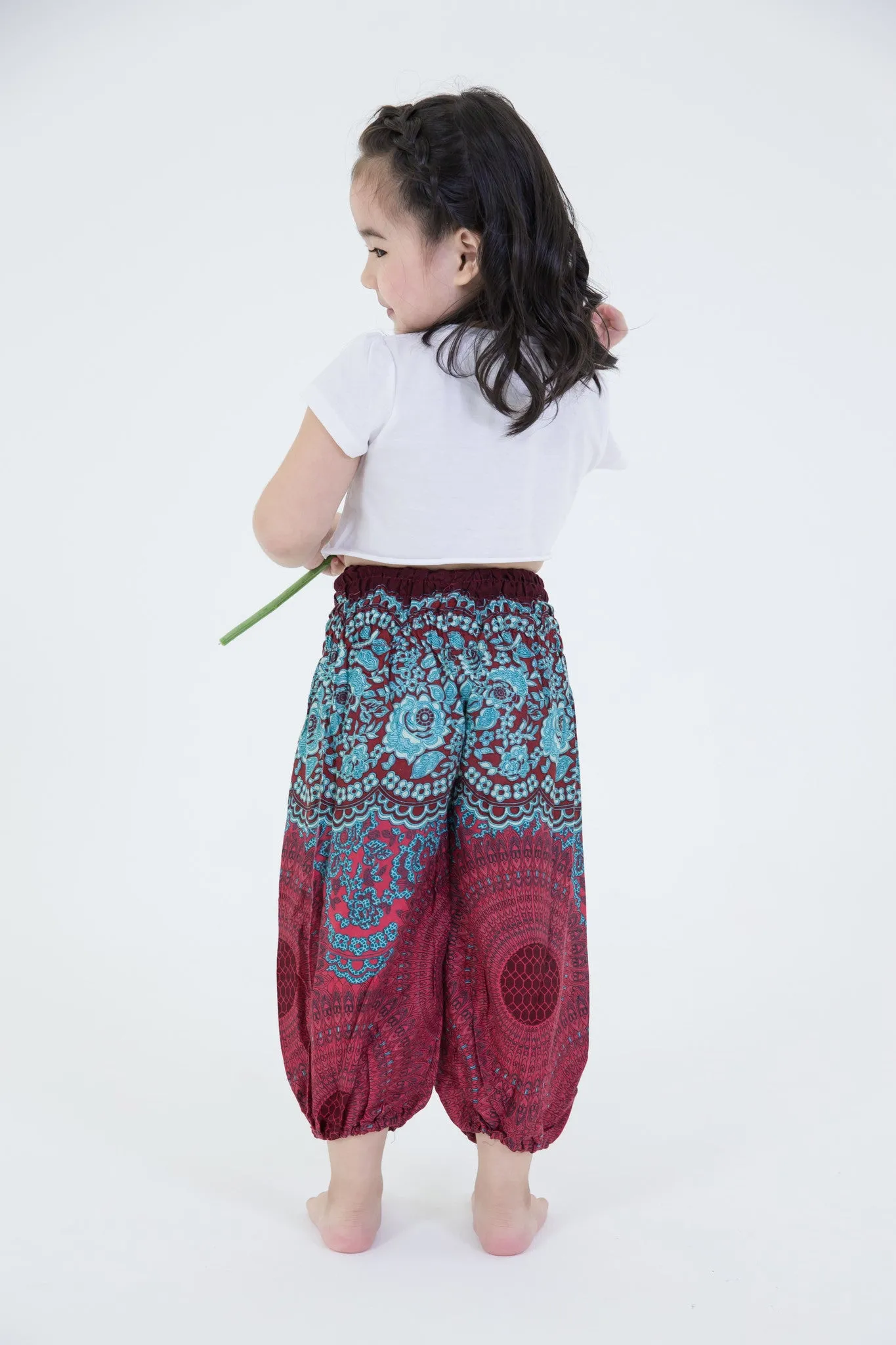 Kids Geometric Mandalas Harem Pants in Red