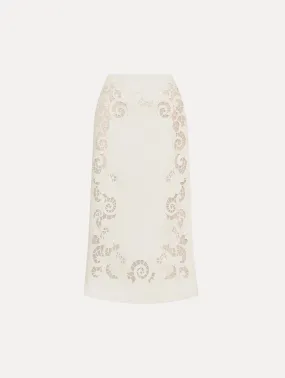 Laser Cut Floral Leather Pencil Skirt