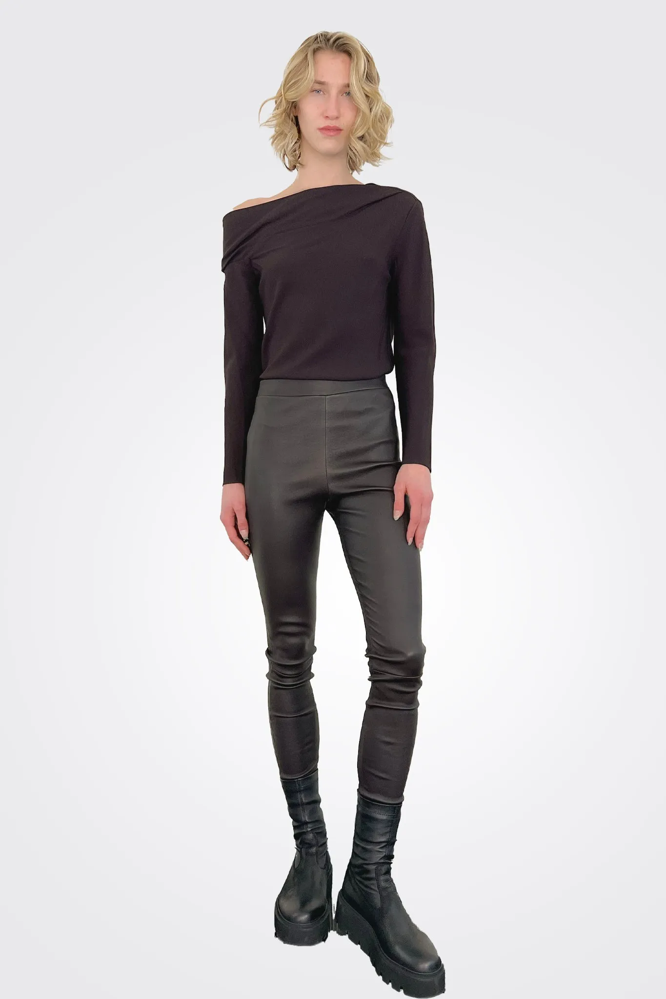 Leather High Waist Legging - Mink