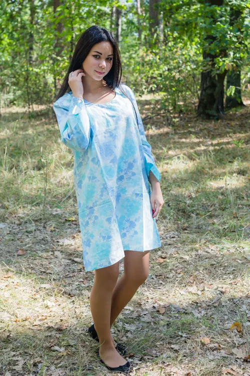 Light Blue Bella Tunic Style Caftan in Ombre Fading Leaves Pattern