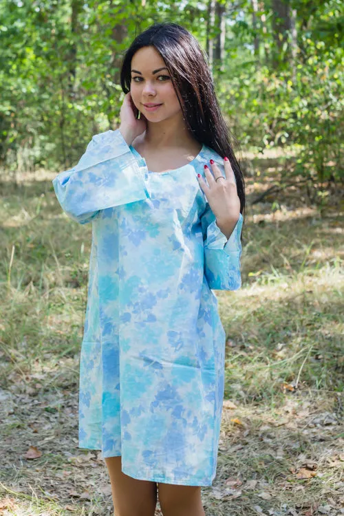 Light Blue Bella Tunic Style Caftan in Ombre Fading Leaves Pattern