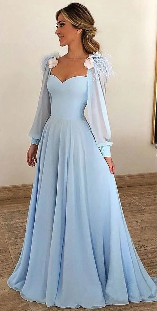 Light Blue Prom Dress, Evening Dress ,Winter Formal Dress, Pageant Dance Dresses, Graduation School Party Gown, PC0263