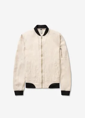 Linen Zip Through Bomber Jacket Natural