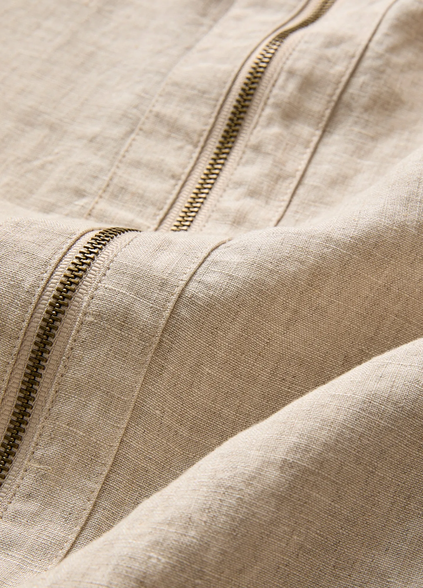 Linen Zip Through Bomber Jacket Natural