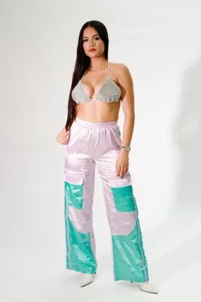 long satin pants with pockets