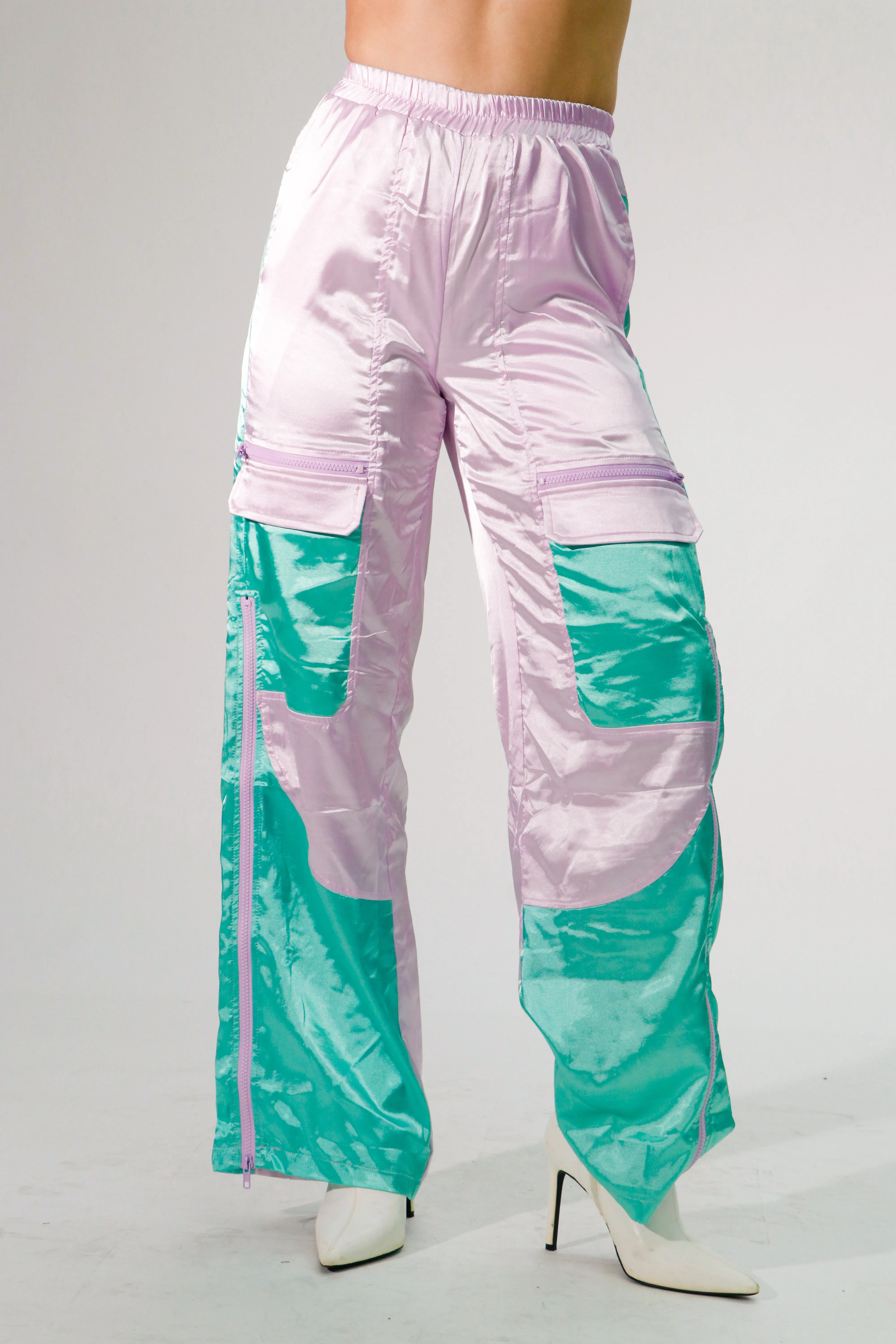 long satin pants with pockets