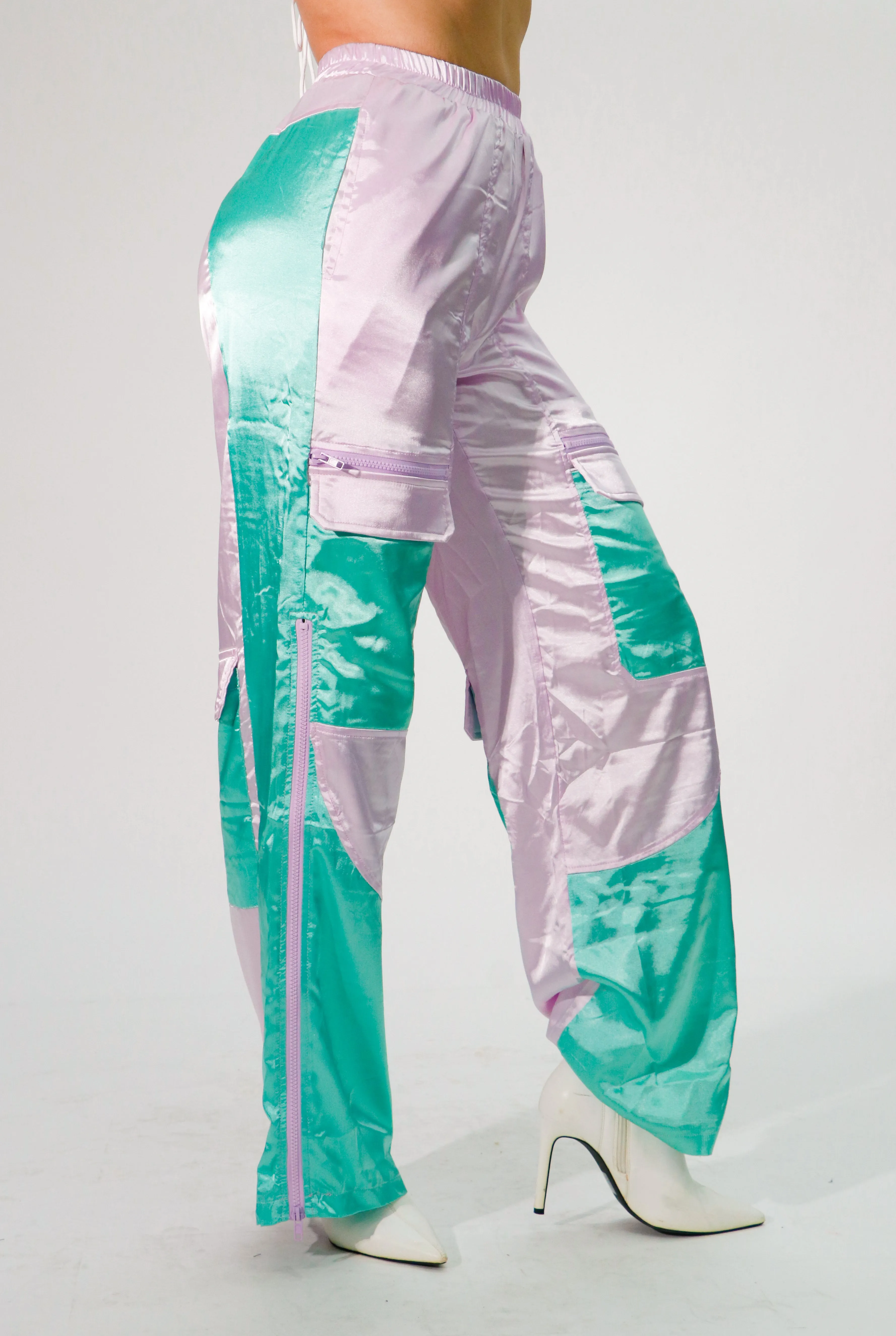 long satin pants with pockets