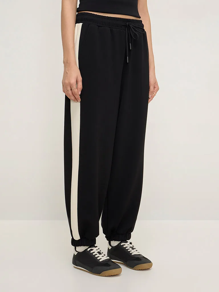 LOV Black Colour-Blocked High-Rise Joggers