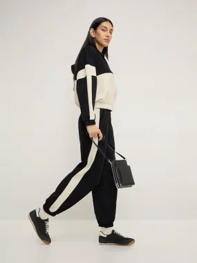 LOV Black Colour-Blocked High-Rise Joggers