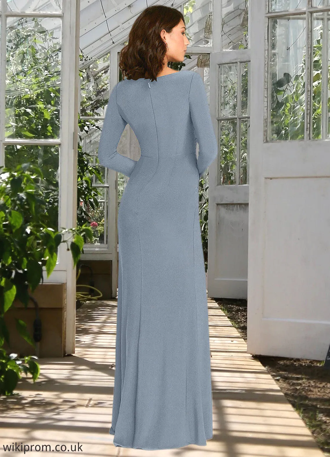 Lucille Sheath Long Sleeve Luxe Knit Floor-Length Dress dusty blue SWKP0022741