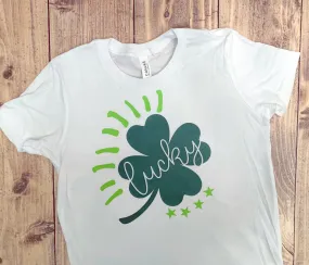 Lucky Clover, St. Patricks Day Shirt, Matte or Glitter Cute T-Shirt, Custom Design, School Dress down