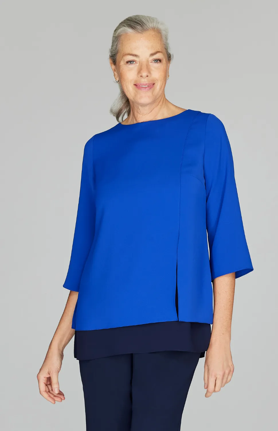 Lustrous Crepe Double Layer Tunic w/ Front Slit