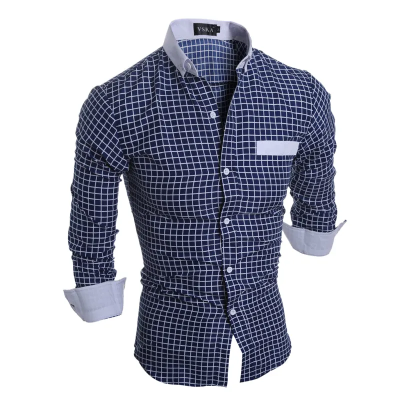 Luxury Mens Slim Fit Shirt Plaid Mens Shirts Slim Fit Cotton Long Sleeve Formal Dress Casual Social Plus Size Shirt