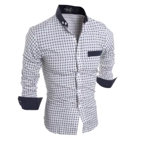 Luxury Mens Slim Fit Shirt Plaid Mens Shirts Slim Fit Cotton Long Sleeve Formal Dress Casual Social Plus Size Shirt