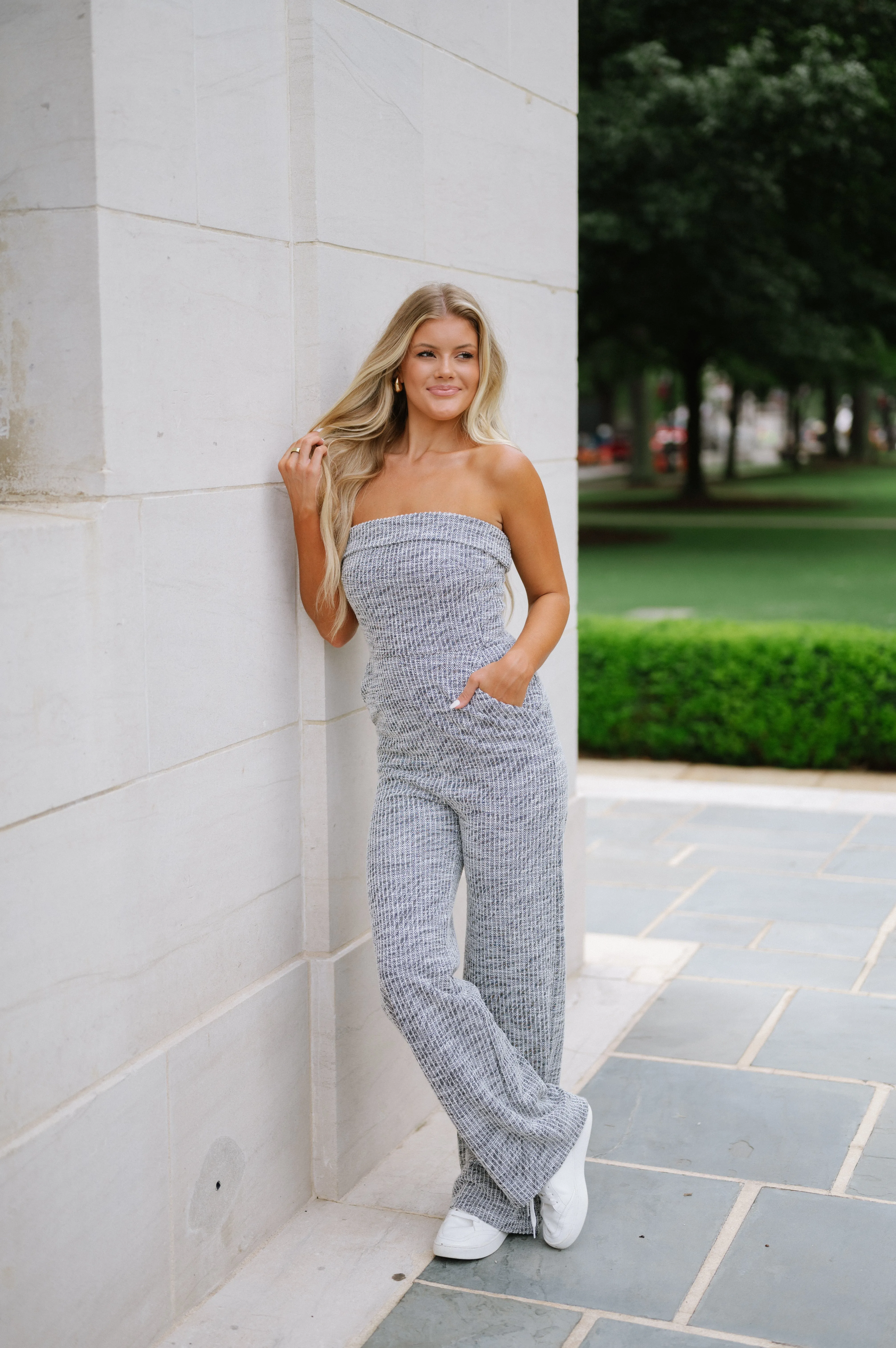 Max Strapless Jumpsuit-Grey/White