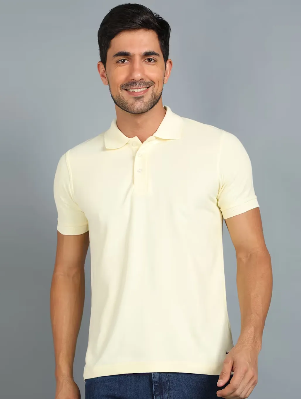 Men Cotton solid polo t-shirt (Size-XL) (Color-YELLOW)