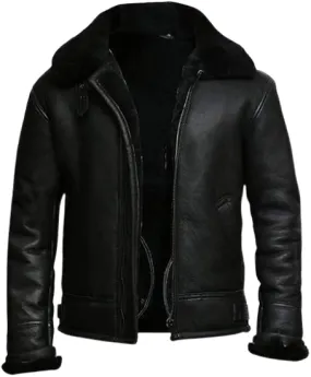 Men's B3 Aviator Shearling Bomber Real Sheepskin Leather Jacket.