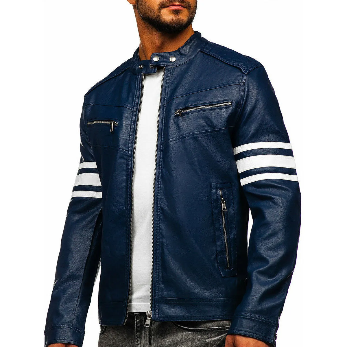 Men's Genuine Lambskin Leather Motorcycle Jacket - Slim Fit Biker Jacket