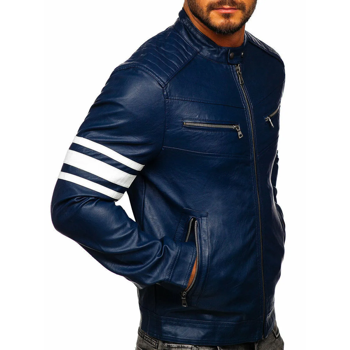 Men's Genuine Lambskin Leather Motorcycle Jacket - Slim Fit Biker Jacket