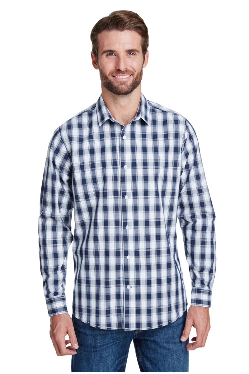 Men's Mulligan Check Long Sleeve Cotton Shirt (White / Navy)