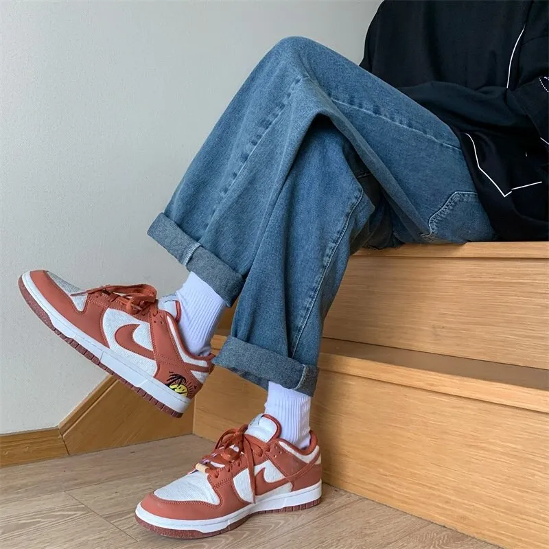 Men's Straight Leg Jeans Solid Color Man Denim Trousers Fashion Boy's Casual Pants Hip Hop Male Korean Streetwear