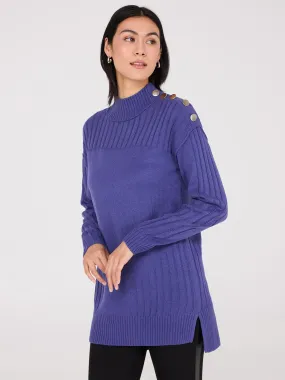 Mock Neck Tunic Sweater With Button Details