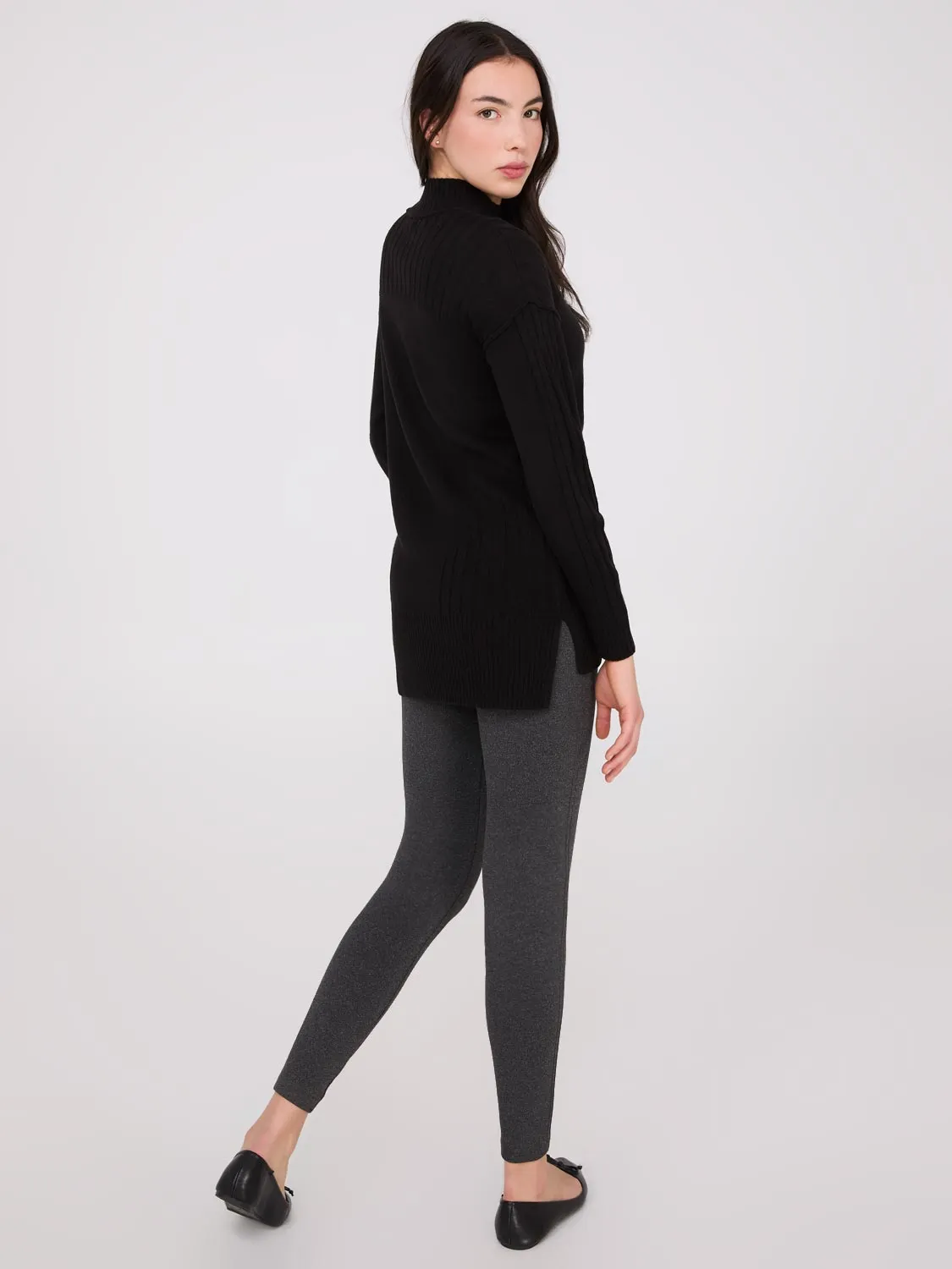 Mock Neck Tunic Sweater With Button Details