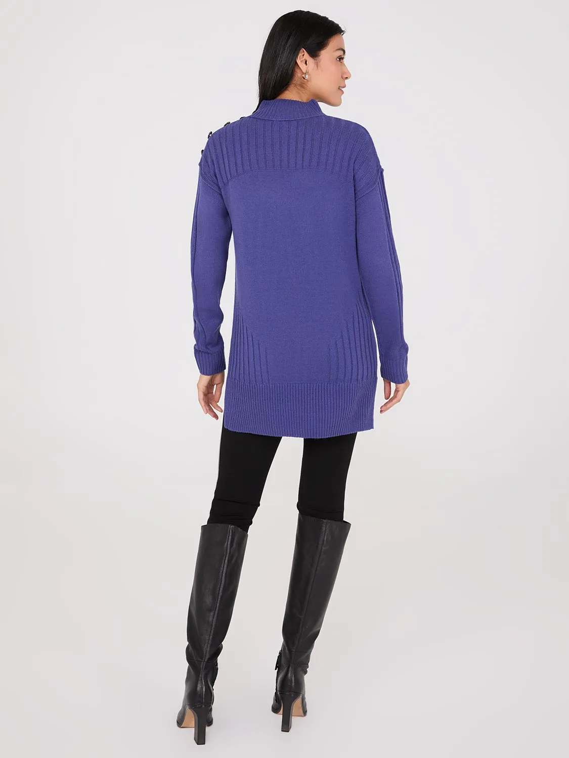 Mock Neck Tunic Sweater With Button Details