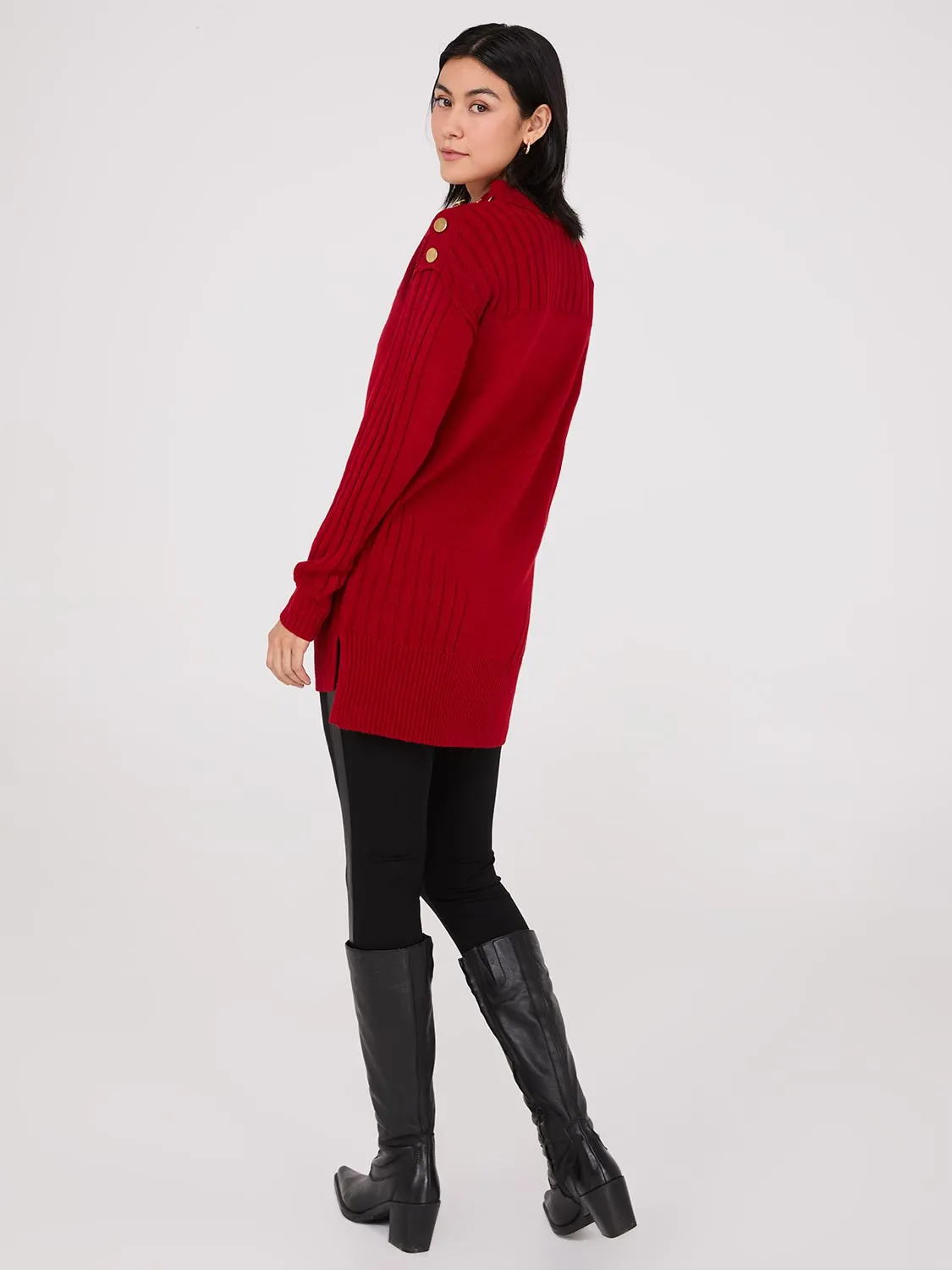 Mock Neck Tunic Sweater With Button Details