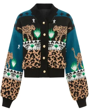 Navy Leopardess Bomber Jacket