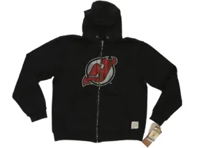 New Jersey Devils Retro Brand Black Full Zip Up Waffle Hooded Jacket