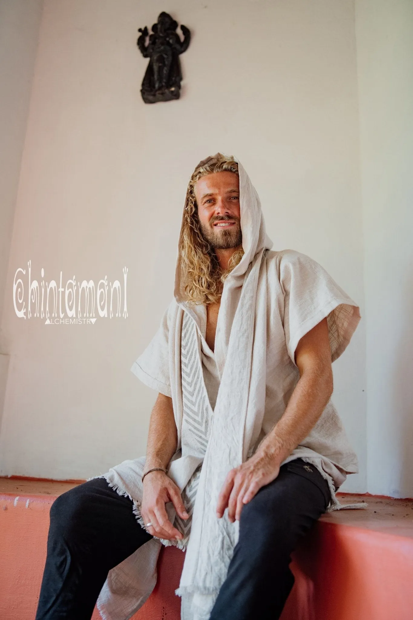 Organic Cotton Hooded Shirt for Men / Nomad Ripped Tunic / Gray