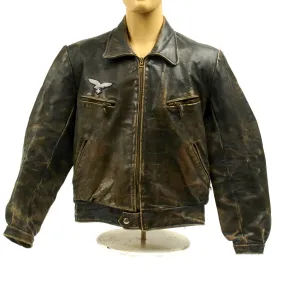 Original German WWII Luftwaffe Officer Leather Flight Jacket with Bullion Eagle